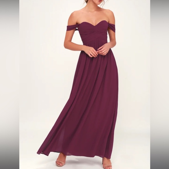 Lulus Harmonious Love Burgundy Off-the-Shoulder Maxi Dress - Picture 2 of 11